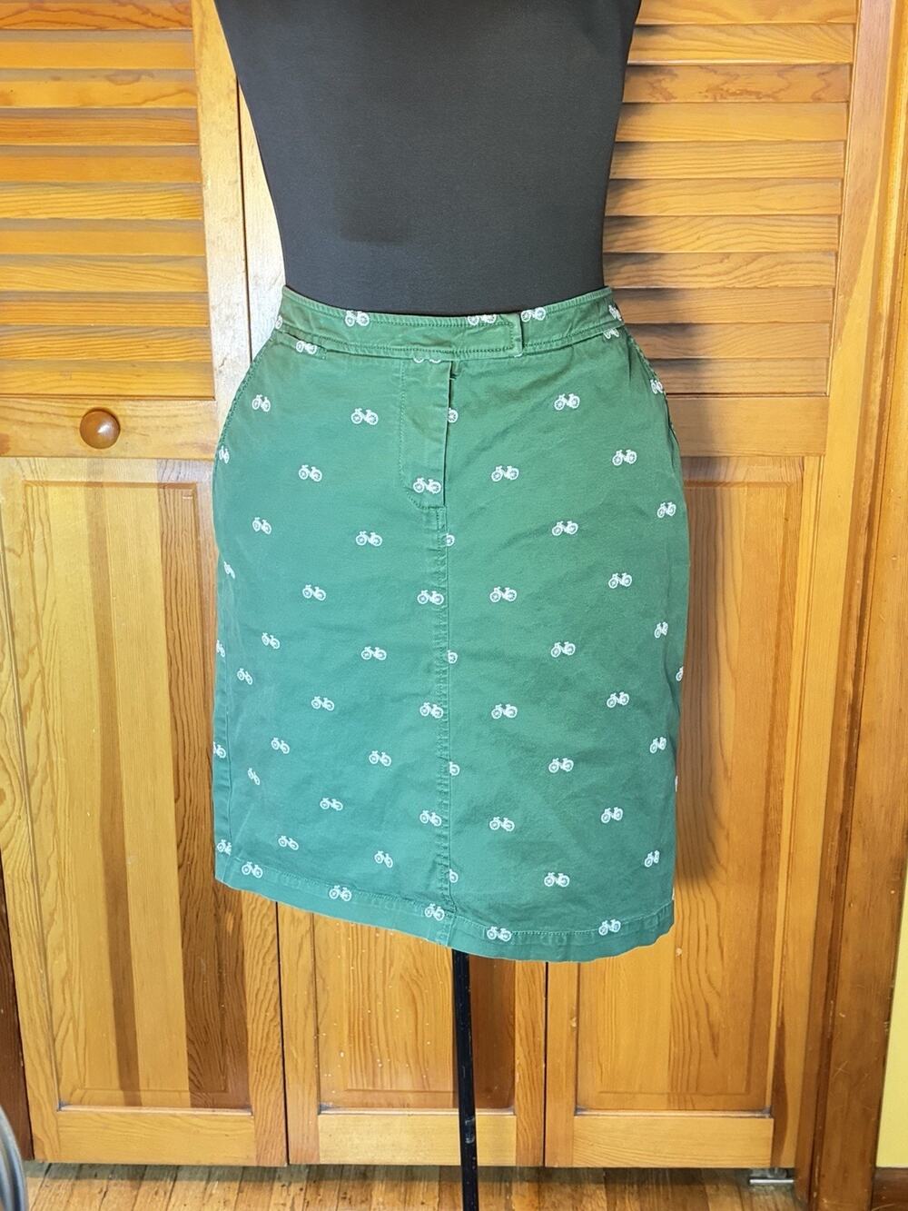Talbots Skirt Womens 4 Green Bicycle Cotton Stretch Pencil Preppy Whimsical